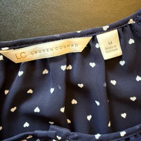 Lauren Conrad Sheer Navy Blue Heart Blouse Size Medium - Picture 5 of 8